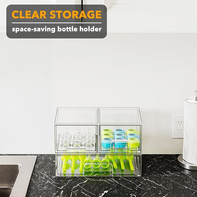 SpaceAid Bottle Storage Organizer Baby - Acrylic Bottles Station Organizer Container, Stackable Clear Drawers for Countertop, Vanity, Bathroom, Cabinet, Pantry Organization, 3 Pack, 2S1L, 7.8"H - Image 5