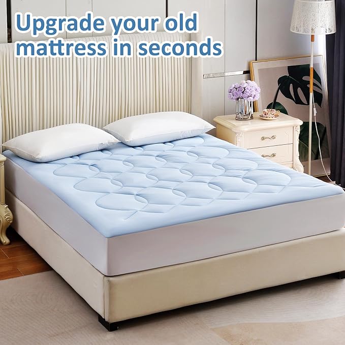 Twin Size Cooling Mattress Pad Waterproof Mattress Topper for Hot Sleepers - Soft Breathable Mattress Cover with 8"-21" Deep Pocket (39×75",Blue)