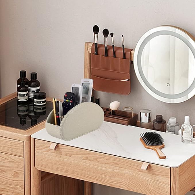 Remote Control Holder,TV Remote Caddy/Box with 5 Compartments,Bedside Table Organizer for Controller,Glasses,makeup brushes,jewelry and Media Player,Pen/Pencil Storage (Cream) - Image 7