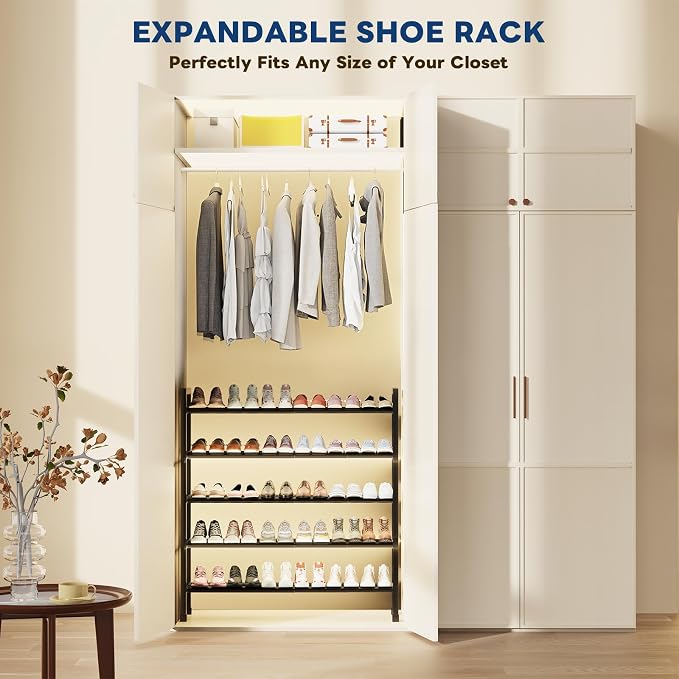 Mavivegue 5-Tier 19"-43.3" Adjustable Shoe Rack for Closet,Expandable Shoe Rack, Hall Entryway,Front Door,Garage, Sturdy Steel Space-Saving Rack, Black - Image 7