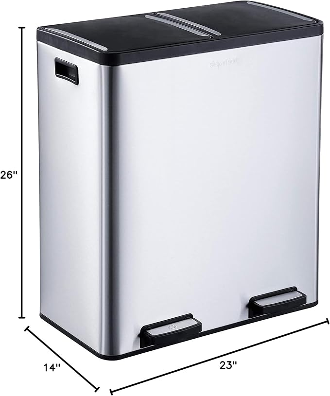 Step N' Sort The 18.5 Gallon Extra Large Capacity, Soft-Step, Dual Trash and Recycling Bin with Removable Inner Bins, Silver - Image 11
