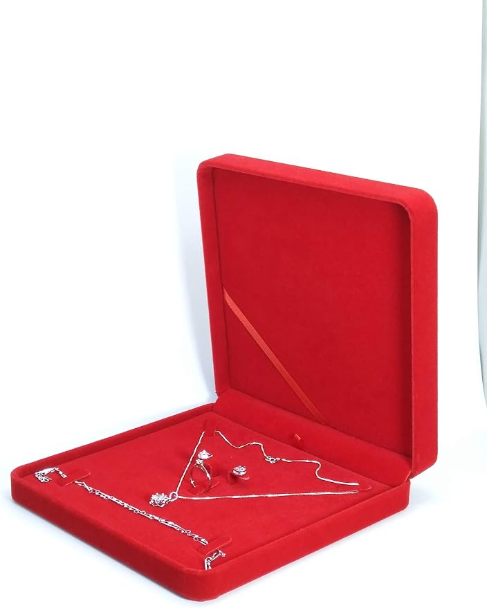 Jewelry Set Velvet Box Necklace Earring Ring Necklace Bracelet Gift Display Case Wedding Jewelry Storage Holder (Red) - Image 7