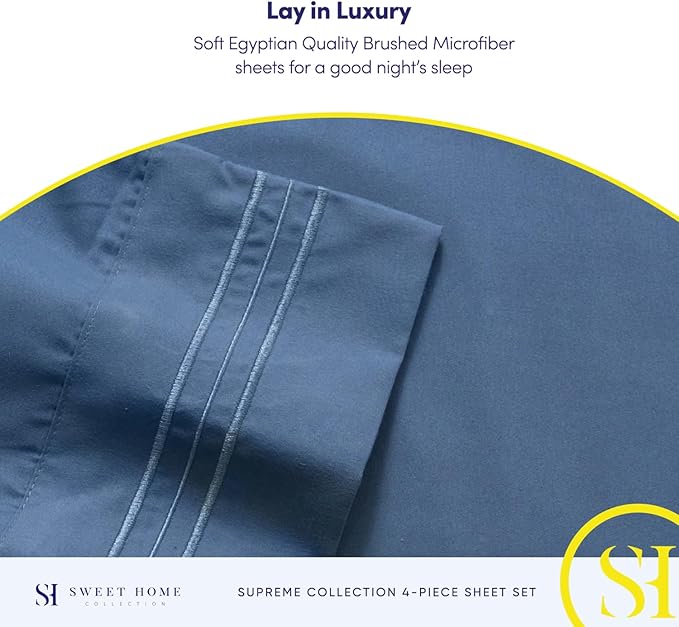 Twin Sheets - Breathable Luxury Sheets with Full Elastic & Secure Corner Straps Built In - 1800 Supreme Collection Extra Soft Deep Pocket Bedding Set, Sheet Set, Twin, Denim