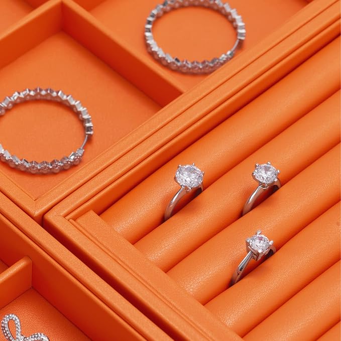 Oirlv Luxury Orange Leather Jewelry Tray Stackable Flat Jewelry Drawer Organizer Earrings Rings Bracelets Storage - Image 9
