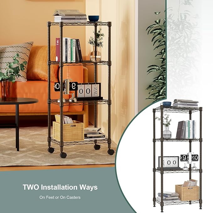 M MZG 1000 lbs 4-Shelf Adjustable Heavy Duty Steel Wire Rack, Adjustable Storage Shelving Unit with Wheel for Kitchen, Garage, Laundry Brown 11.8" D x 17.7" W x 40.8" H - Image 7