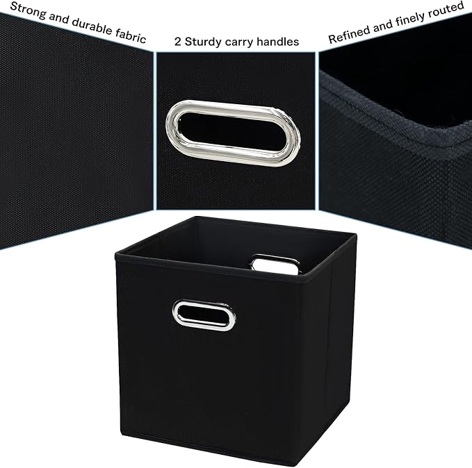 Black Fabric Cubby Storage Bins,13x13x13 Inches ,Cube Organizer Bin Foldable Storage Boxes with Dual Handles Fabric Organizer Box and collapsible Storage basket,Set of 3 ,Black - Image 7