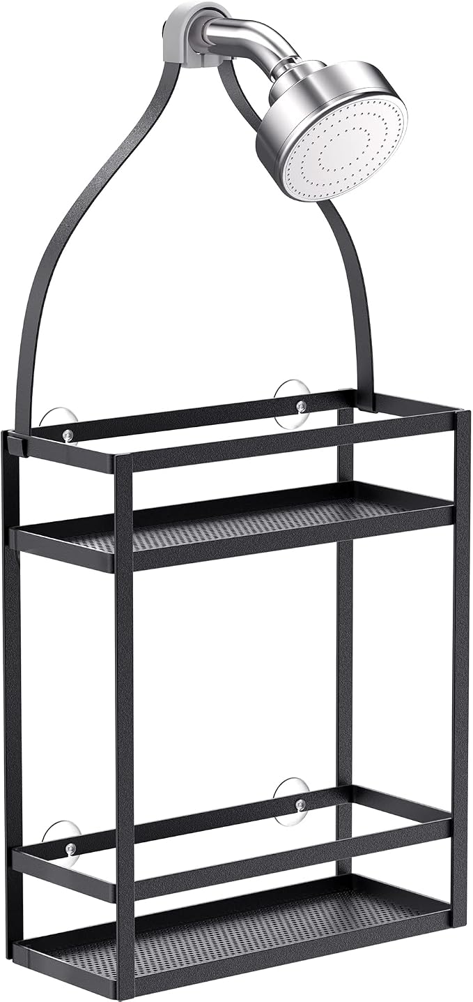 Meangood Shower Caddy, 10.4" x 4.5" x 22.04" Hanging Shower Caddy Organizer Over Shower Head Big Capacity for Shampoo, Conditioner with Hooks for Razor/Sponge, Matte Black - Image 8