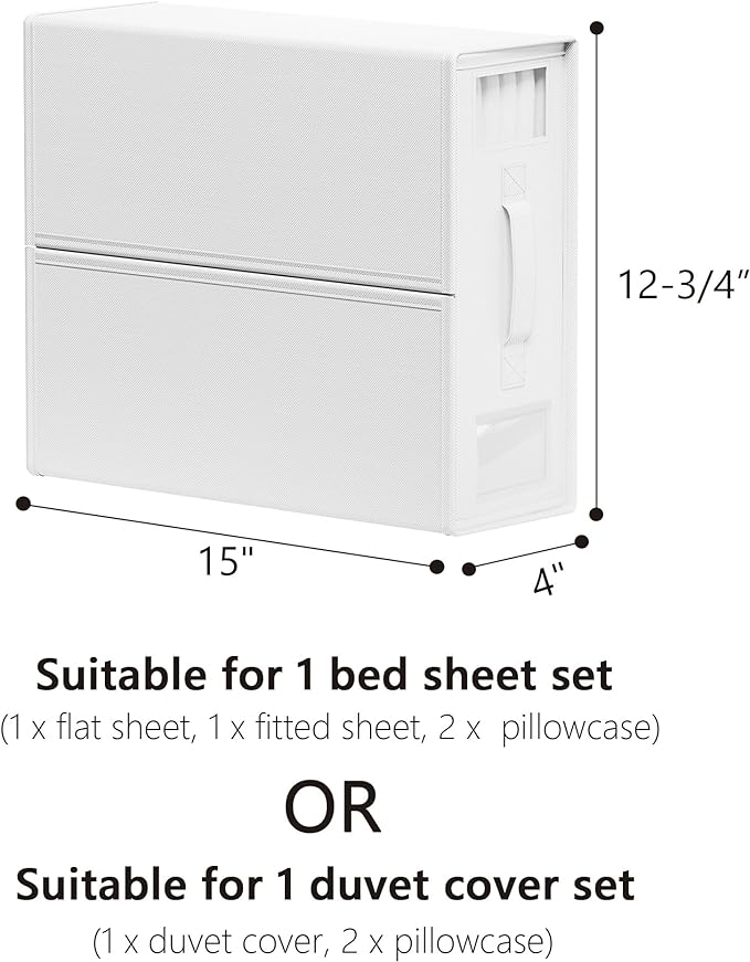 SheetCube Bed Sheet Organizers and Storage 4 Pack, Foldable Linen Closet Organizer with Window and Label, Bedding Folder Storage Box Container for Blanket, Duvet Cover Set, Bed Sheet Set - White - Image 6