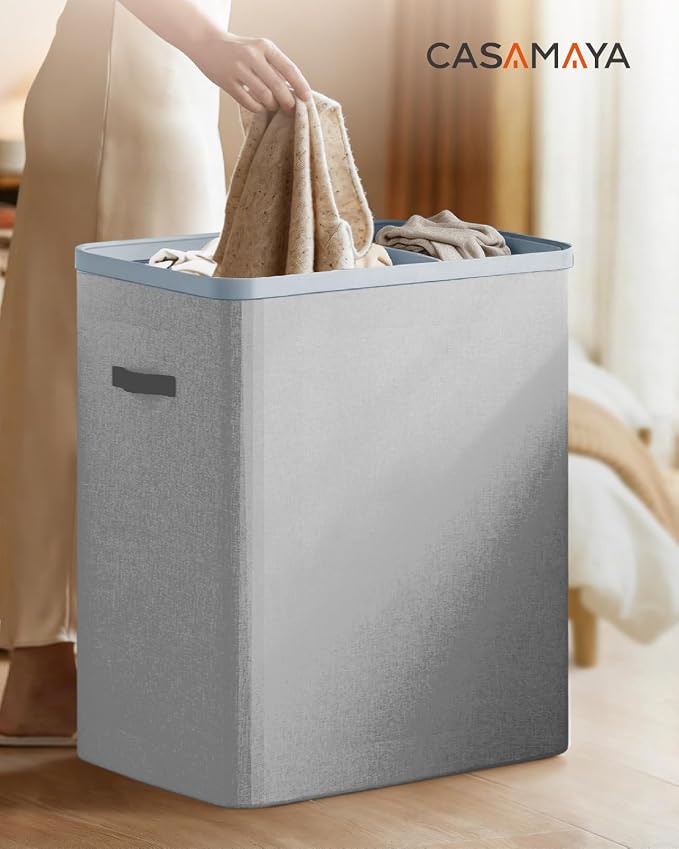 CASAMAYA Laundry Basket with Lid, Laundry Hamper 3 Section, 190L collapsible Laundry Organizer, Easy Assembly, with Handles and Removable Liners, 25.2 x 15.7 x 29.5 Inches, Gray JSP904G - Image 7