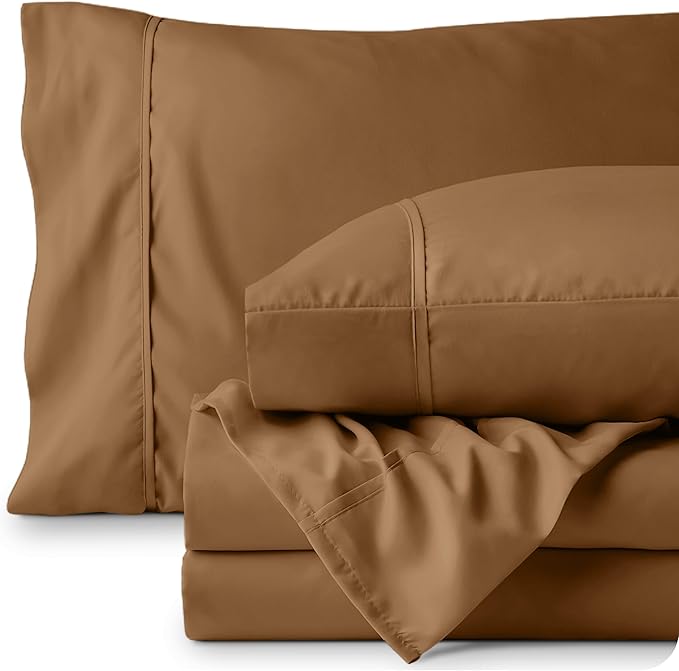 Bare Home Queen Sheet Set - 1800 Ultra-Soft Microfiber Queen Bed Sheets - Double Brushed - Deep Pockets - Easy Fit - 4 Piece Set - Bedding Sheets & Pillowcases (Queen, Caramel)