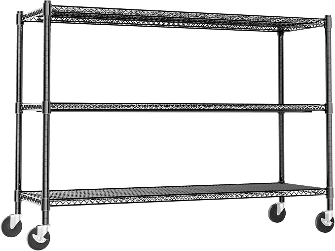 Heavy Duty Shelving, 51.6" H Garage Shelving Unit with Wheels, 3-Tier Garage Storage Shelves Metal Shelves Rack, Adjustable Industrial Shelving for Warehouse Storage, 60" W x 24" D x 51.6" H, Black - Image 8