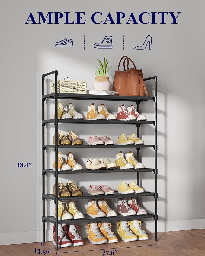Kitsure Shoe Rack - 6-Tier Shoe Organizer, Shoe Rack for Closet, Entryway, Bedroom, Easy- Assembly Storage Shelf with Side Handles, 27.6" Wide - 6 Tiers, Black - Image 2