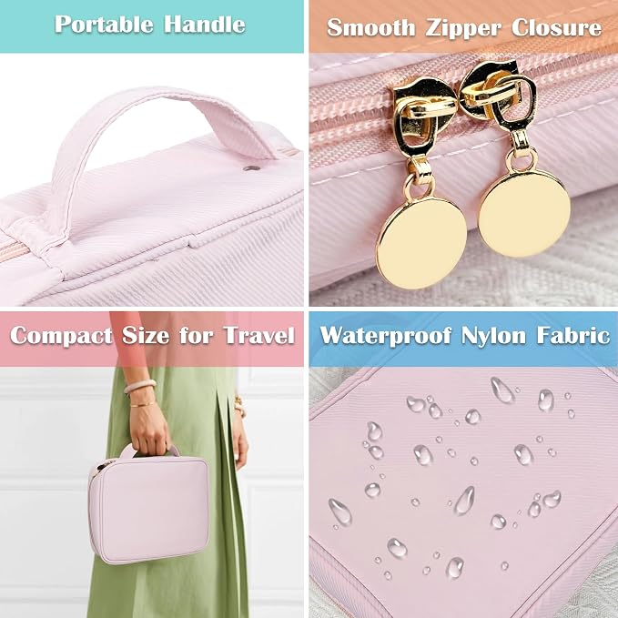 Travel Jewelry Organizer Case,Small Jewelry Bags for Traveling, Jewelry Binder with 24 Pcs Clear Zipper Velvet Pouches (Pink) - Image 7