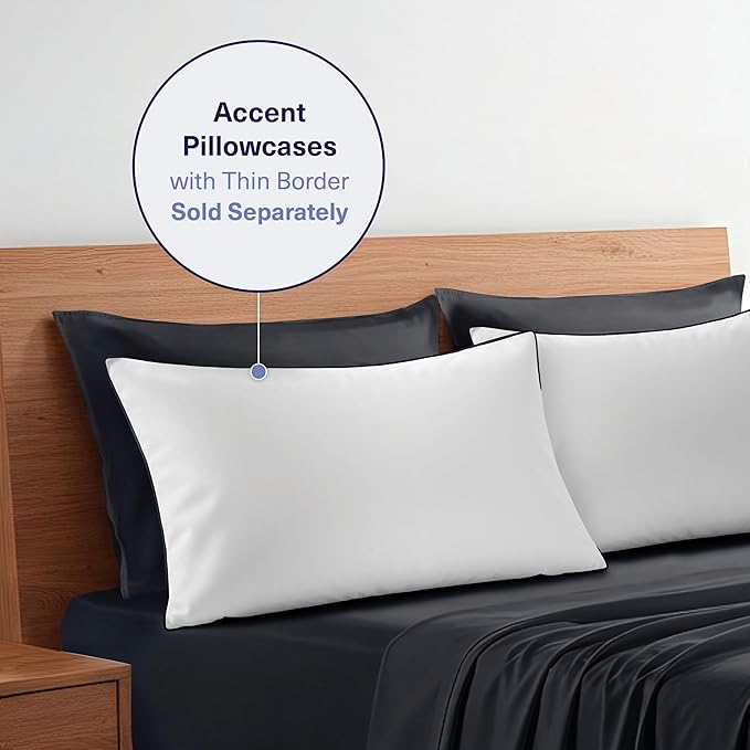 Kickoff Viscose Bamboo Sheets Twin Size 3-pc 100% Organic Bamboo Viscose Bed Cooling Sheets Twin Size Set Cool Bedding for hot Sleepers Sheet, Flat, Fitted, Pillowcase (Black, T)