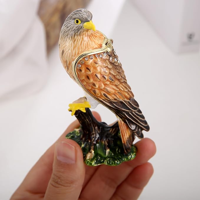 Hand Painted Animal Trinket Box for Home Decor, Hinged Jewelry Organizer Storage, Unique Personalized Collectible Keepsake Figurine Handmade Decorative Ornament Gifts (Kestrel) - Image 6