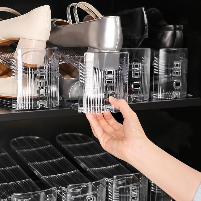 Shoe Slots Organizer 10 Pack - Shoe Stackers,3 Levels Adjustable,Space Savers 50%,Double Layer Holders for Closet (Transparent),Organizador de Zapatos - Image 8