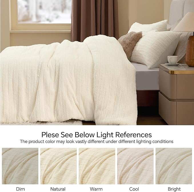 BEDELITE Fleece Twin Comforter Set -Super Soft & Warm Fluffy Cream White Faux Fur Bedding, Luxury Fuzzy Heavy Bed Set for Winter with 1 Pillow case