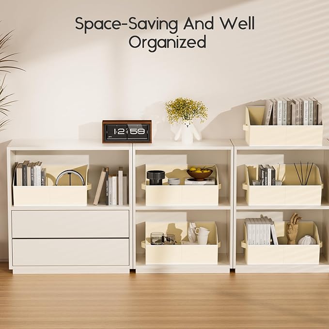 Homsorout Large Closet Organizers and Storage Bins - 6 Pack Trapezoid Storage Baskets for Shelves, Foldable Fabric Baskets with Handles Ideal for Closet, Basket, Wardrobe and Shelf Storage, Beige - Image 7