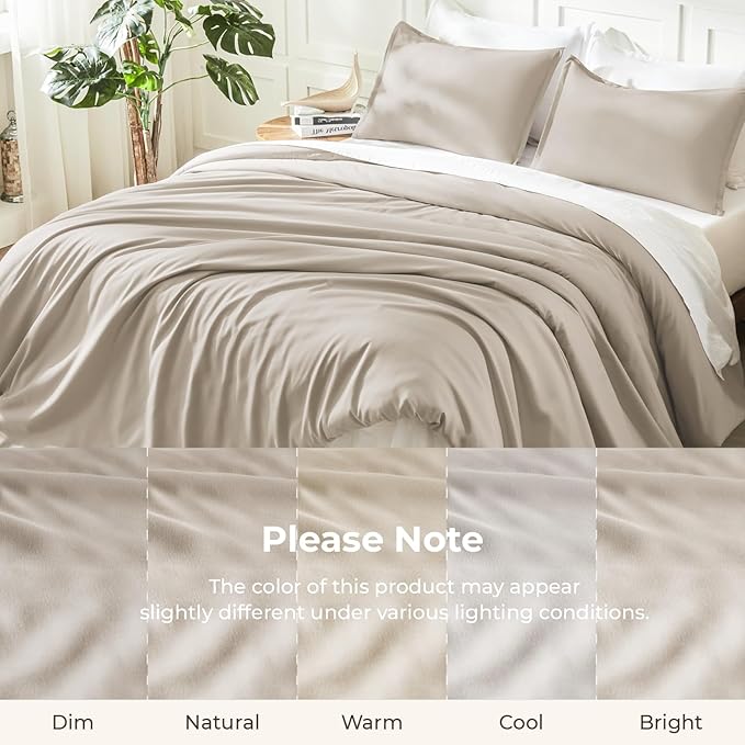 Litanika Oatmeal Comforter Queen Size, 3 Pieces Lightweight Solid Bedding Comforter Set, All Season Fluffy Bed Set (90x90In Comforter & 2 Pillowcases)