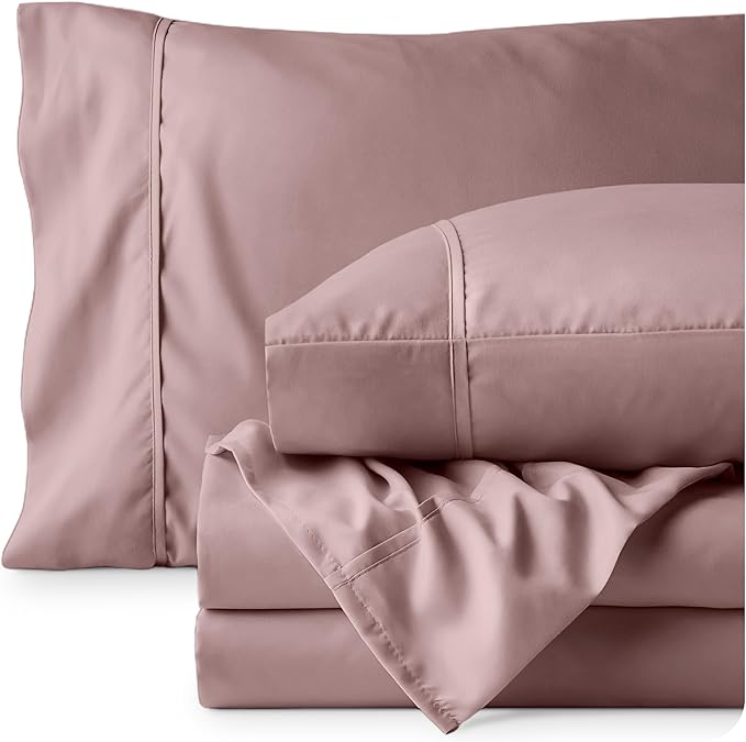 Bare Home King Sheet Set - 1800 Ultra-Soft Microfiber King Bed Sheets - Double Brushed - Deep Pockets - Easy Fit - 4 Piece Set - Bedding Sheets & Pillowcases (King, Mauve)