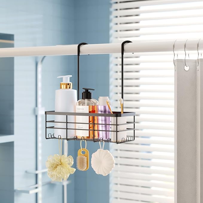 HapiRm Hanging Shower Caddy Organizer - No Drilling Shower Organizer with Hooks, Rustproof & Waterproof 304 Stainless Steel Bathroom Shelves - Black (1 Basket) - Image 8