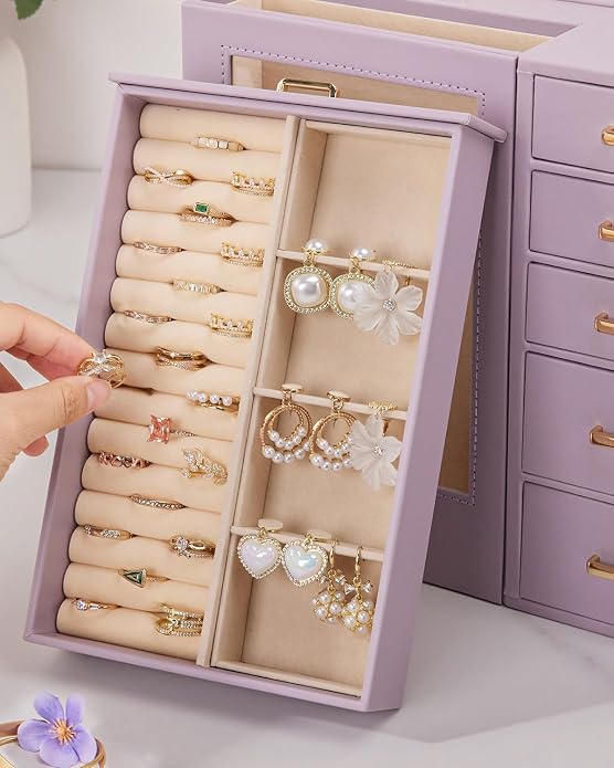Homde Large Jewelry Box/Organizer/Case with Glass Window, Drawers for Necklaces Earrings Rings Bracelets Watches Gift for Women Girls - Image 9