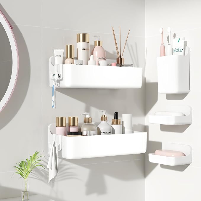 Nieifi Adhesive Wall Shelf, Shower Shelves 5 Pack with Soap Holder, Shower Organizer for Bathroom Organization, White - Image 9