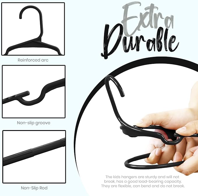 Utopia Home Kids Hangers 100 Pack - Plastic Baby Hangers for Closet - Childrens Hanger for Clothes & Infant Hanger for Closet - for Everyday Standard Use (Black) - Image 7