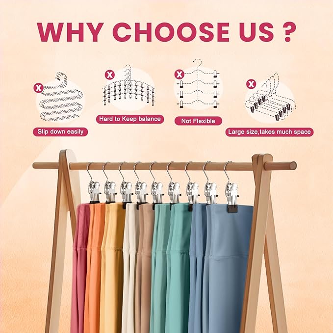 50 Pack Pants Hangers with Clip,Legging Organizer for Closet Hanging, Space Saving Yoga Pants Hangers Clip Hangers Closet Organization,Closet Organizers and Storage for Jeans,Shorts,Skirts,Hats - Image 7