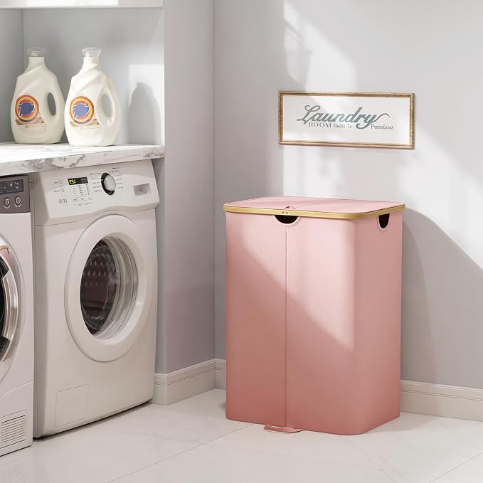 Lifewit 150L Double Laundry Hamper with Lid, Large Laundry Basket with Removable Bag & Bamboo Handles, Fodable Tall Dirty Clothes Hamper for Laundry Collapsible Bin for Bathroom Bedroom Dorm, Pink - Image 9
