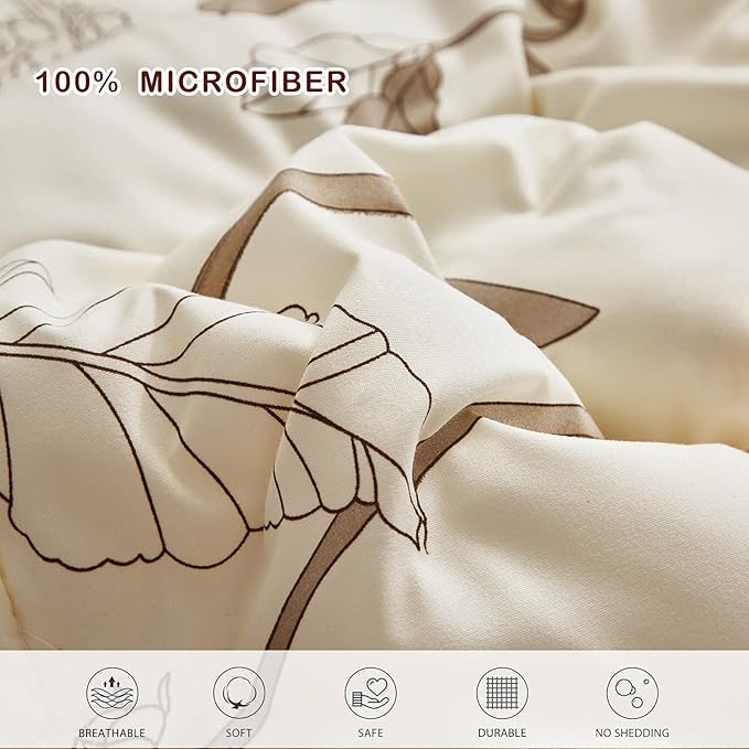 Joyreap 7 Piece Bed in a Bag California King, Flower Botanical Smooth Soft Microfiber Floral Comforter Set for All Season (1 Comforter, 2 Pillow Shams, 1 Flat Sheet, 1 Fitted Sheet, 2 Pillowcases)