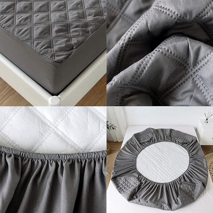 vctops Quilted Fitted Sheet Waterproof Mattress Protector Pad Ultra Soft Elastic Fitted Deep Pocket Bed Cover (Grey, Twin)