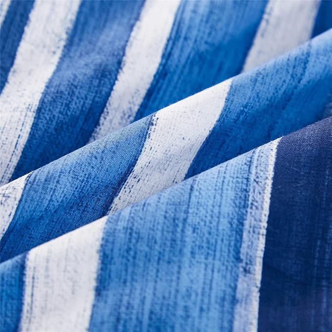 KAKIJUMN 7 Piece Bed in a Bag Stripe Comforter Set Full Size, White and Blue Patchwork Striped Comforter and Sheet Set, All Season Soft Microfiber Complete Bedding Sets(Blue,Full)
