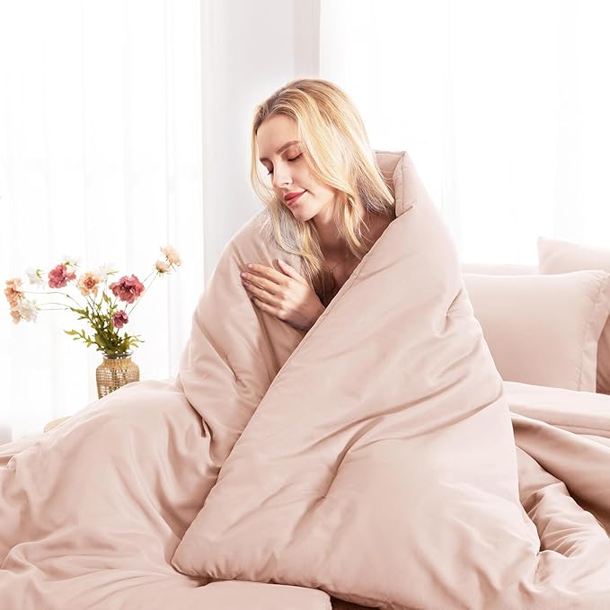 CozyLux Queen Comforter Set Blush Pink, 7 Pieces Bed in a Bag Queen Comforter Set with Sheets, Luxury Soft Bedding Sets with Down Alternative Comforter, Fitted Sheet, Flat Sheet, Pillowcases & Shams
