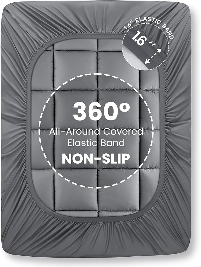 Sonive Twin Mattress Protector, Extra Thick Pillow-Top Mattress Topper with Premuim 1000gsm Alternative Filling, Fluffy Soft Quilted Mattress Pad, Mattress Cover Oeko-Tex Certified Grey
