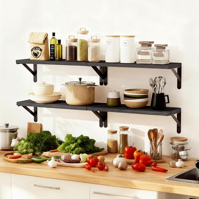 Fixwal Floating Shelves for Wall, Wood Wall Mounted Shelves for Bedroom, Bathroom, Living Room, Kitchen Storage and Decor(Black, Set of 4, 16.5 Inch) - Image 7