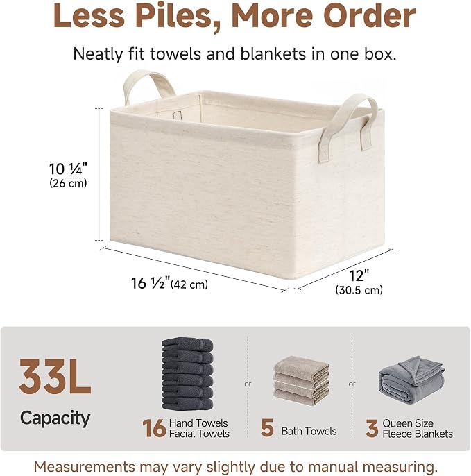 StorageWorks Storage Bins, Shelves Baskets for Organizing, Large Fabric Closet Organizers with Handles, Metal Frame, Beige-Cotton-linen, 2-Pack - Image 6