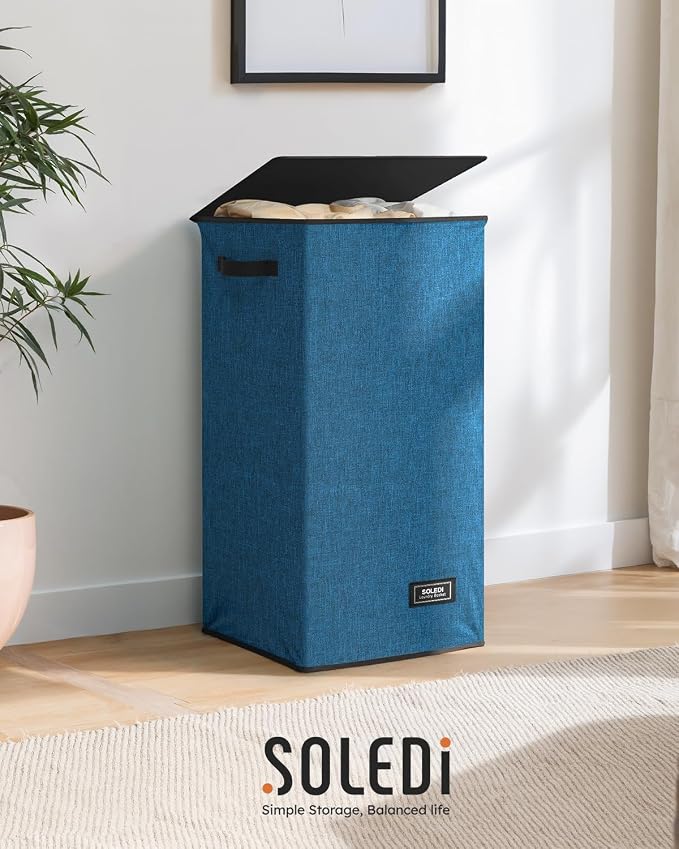 SOLEDI Laundry Hamper with Lid 100L Large & Tall Collapsible Laundry Baskets, Clothes Hamper with Bag Removable Easy to Carry, Dirty Hampers for Bedroom, Bathroom, Dorm, College, Blue - Image 9