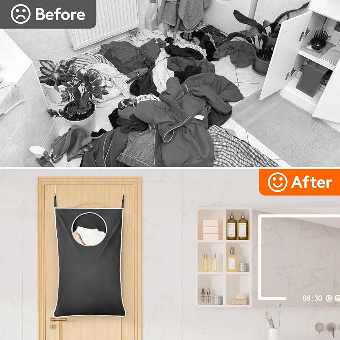 Lifewit 1 Pack Over Door Laundry Hamper, Large Collapsible Hanging Laundry Hamper, Hanging Laundry Basket Bag for Bathroom Bedroom Dirty Clothes Storage Organizer, Dark Gray - Image 7
