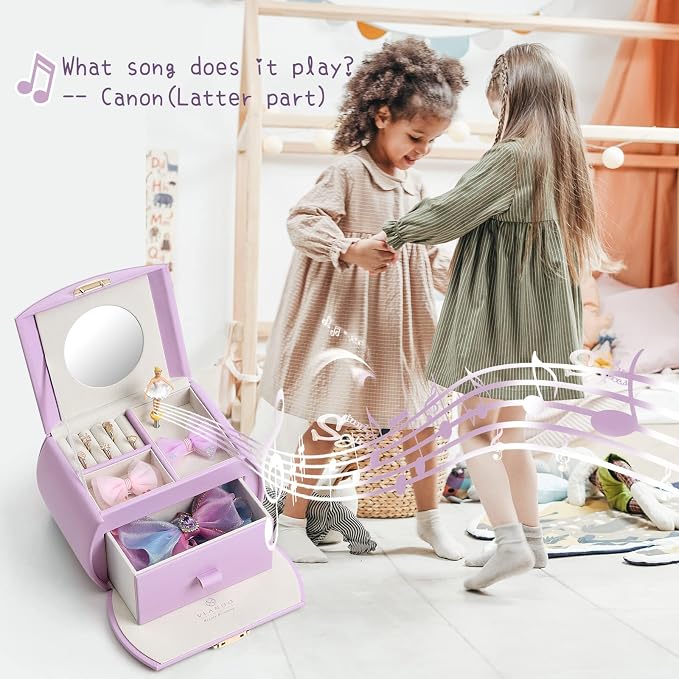 VLANDO Kids Musical Jewelry Box for Girls with Drawer, Music Box with Ballerina and Stickers for Birthday Bedroom Decor, Gifts for Girls Kids Christmas Thanksgiving Gifts 2024 - Purple - Image 7