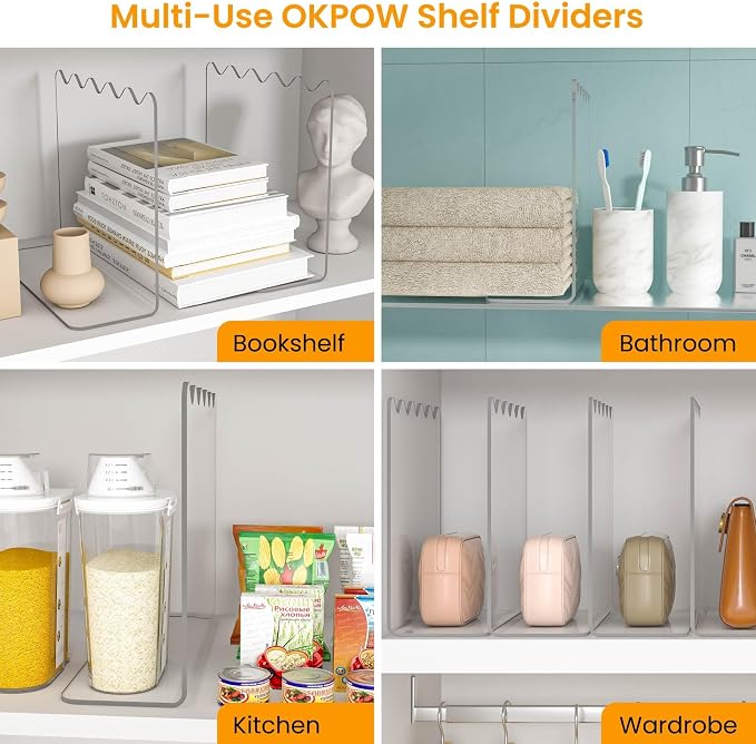 OKPOW Shelf Dividers for Closet Organization: 10" Tall X 12" Deep, Acrylic Clear Separators for Clothes, Vertical Shelf Dividers, Storage for Sweater Purse Handbag Shirts, 8 Pack - Image 9