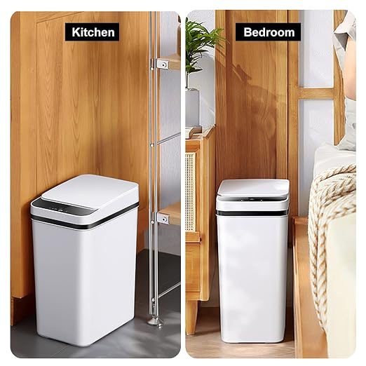 Yatmung 2.5 Gallon Smart Trash Can Sensor Motion - Touchless Bathroom Trash Can - Skinny Trash Bin with Lid - Electric, Narrow, Plastic, Auto Open - Small Slim Automatic Garbage Can (White) - Image 6