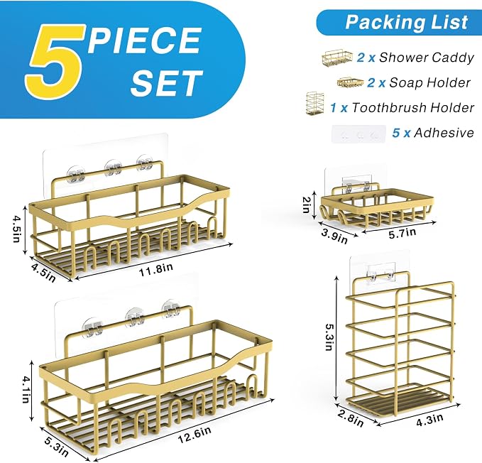 EUDELE 5-Pack Rustproof Stainless Steel Shower Caddy – No Drill Adhesive Bathroom Organizer with Large Capacity, Spacious Shower Shelves for Inside Shower, Kitchen & Home Decor Storage-XL Size - Image 7