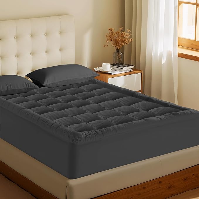 MATBEBY Twin Size Mattress Pad - Cooling Breathable Mattress Topper, Quilted Fitted Mattress Protector, Pillow Top Mattress Cover with 8-21" Deep Pocket, Machine Washable, Dark Grey, 39x75 Inches