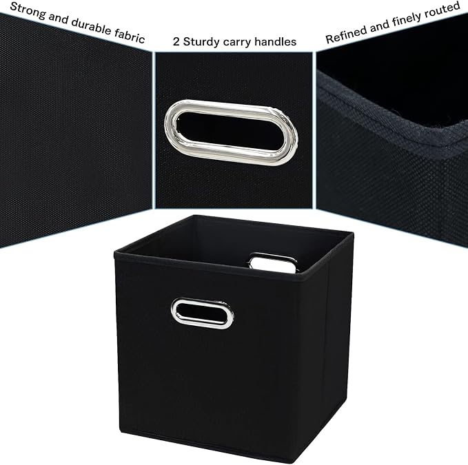 Fabric Cubby Storage Bins,13x13x13 Inches ,Cube Organizer Bin Foldable Storage Boxes with Dual Handles Fabric Organizer Box and collapsible Storage basket,Set of 8,Black - Image 7