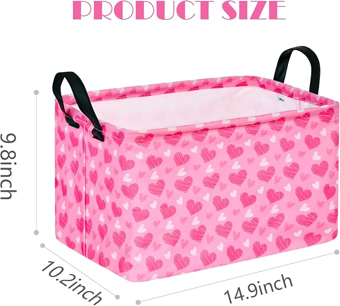 MAIZMZ Girls Storage Basket Heart Print Storage Cube for Women, Closet Shelf Organizer Bins Empty Gift Basket with Handles Girls Nursery hamper Kids Toys Books Box Room Deco - Image 9