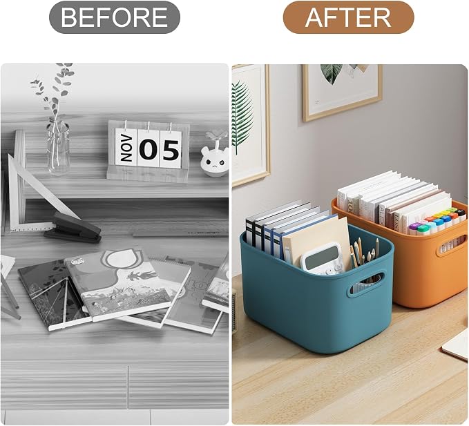 ORGIDOL 6 Pack Colorful Storage Bins with Lids Stackable Storage Container for Organizing, Storage Boxes with Handle for Shelves, Cute Storage Bin for Craft, Snacks, 9.85x6.9x5.7 inch - Image 7