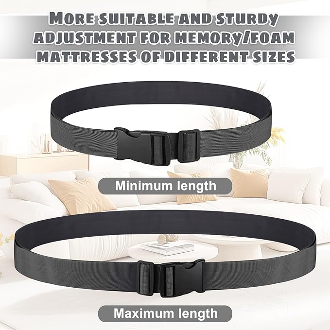 4 Pcs Mattress Topper Straps Adjustable with Buckles Memory Foam Mattress Mattress Packing for Storage and Moving Dark Grey (60''x2'')