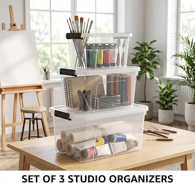 Clear Storage Latch Box/Bin, 3-Pack Plastic Organizing Container with Handle and Lids (7QT/16QT/22QT) - Image 7