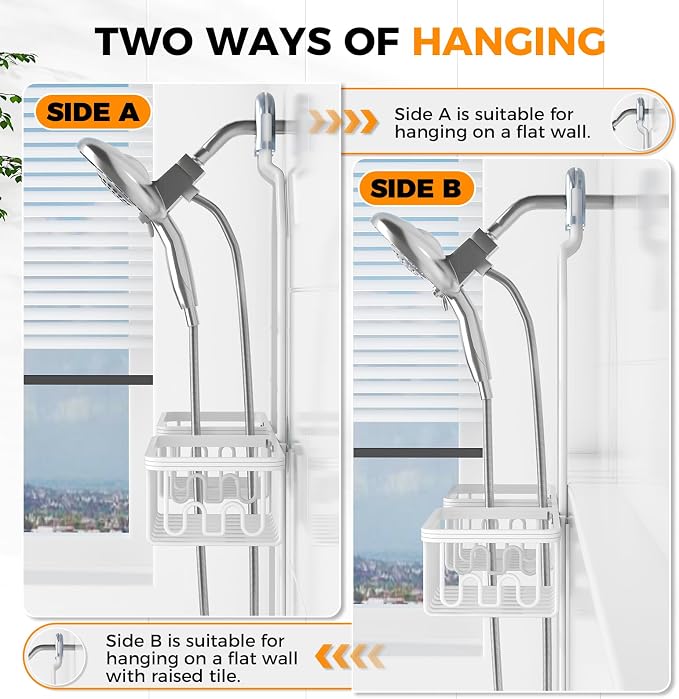 REINHARDT Aluminum Shower Caddy Hanging Adjustable Shower Caddy, Rustproof Hanging Shower Organizer with Hooks Soap Holders, Over Shower Head Caddy for Handheld Showerhead, White - Image 9